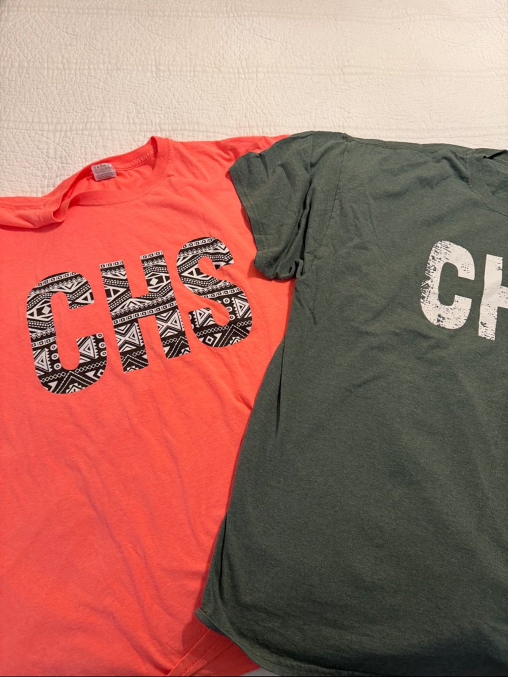 Unisex Coral and Green Graphic CHS T-Shirts